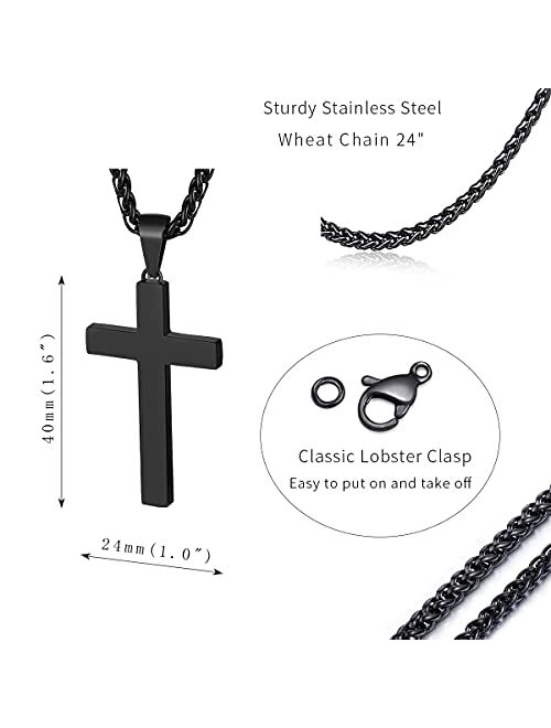 P. Blake Stainless Steel Cross Pendant Necklace for Men Boys, Christian Cross Pendant with 24 Inches Chain