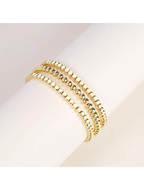 Badu Gold Bead Bracelet for Women,14K Gold Plated Bead Ball Bracelet Stretchable Elastic Bracelet