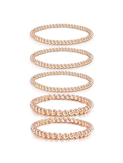 Badu Gold Bead Bracelet for Women,14K Gold Plated Bead Ball Bracelet Stretchable Elastic Bracelet