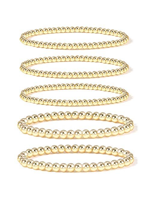 Badu Gold Bead Bracelet for Women,14K Gold Plated Bead Ball Bracelet Stretchable Elastic Bracelet