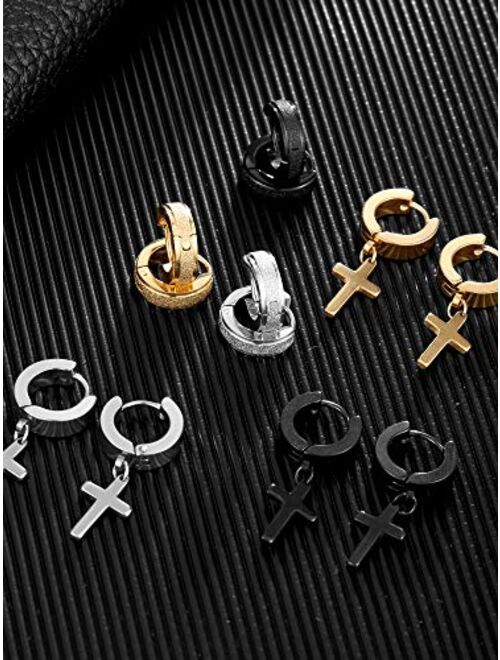 Hicarer 6 Pairs of Cross Earrings Dangle Hinged Earrings Stainless Steel Cross Hoop Earrings and Stud Earrings for Men and Women Wearing