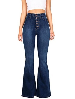 Vibrant Women's Juniors High Rise Button Fly Flare Jeans