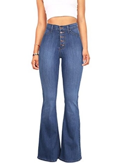 Vibrant Women's Juniors High Rise Button Fly Flare Jeans