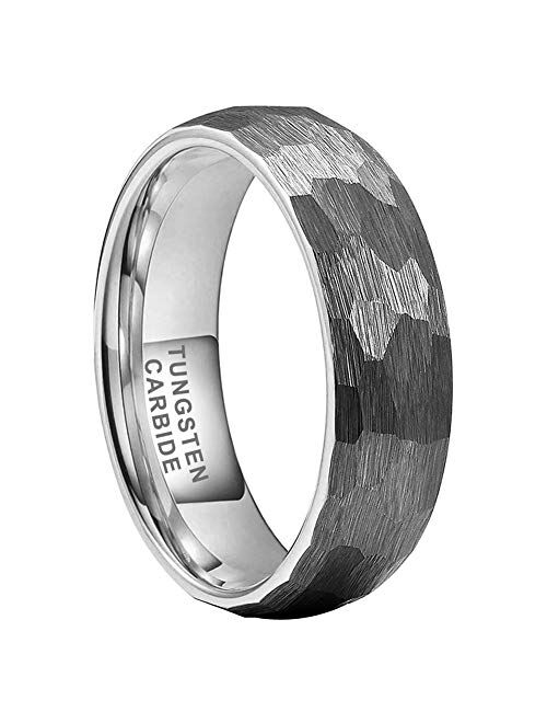 iTungsten 4mm 6mm 8mm Silver/Black/18K Gold/Rose Gold Hammered Tungsten Rings for Men Women Wedding Bands Domed Matte Finish Comfort Fit