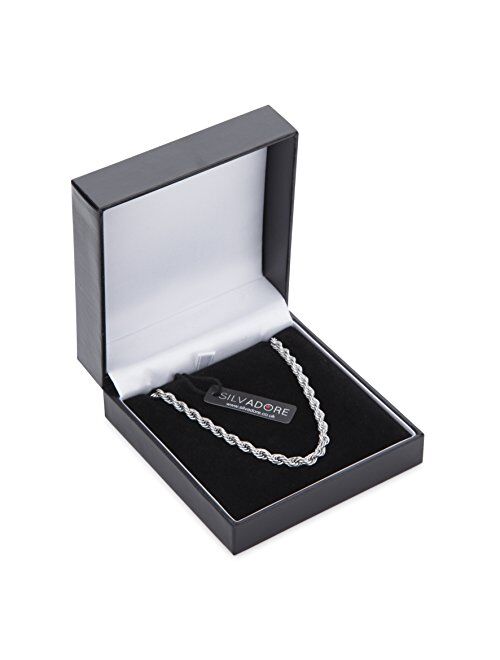 Silvadore 4mm Rope Mens Necklace - Silver Chain Twist Stainless Steel Jewelry - Neck Link Chains for Men Man Male Women Boys Girls - 18" 20" 22" 24" 26" 36" UK