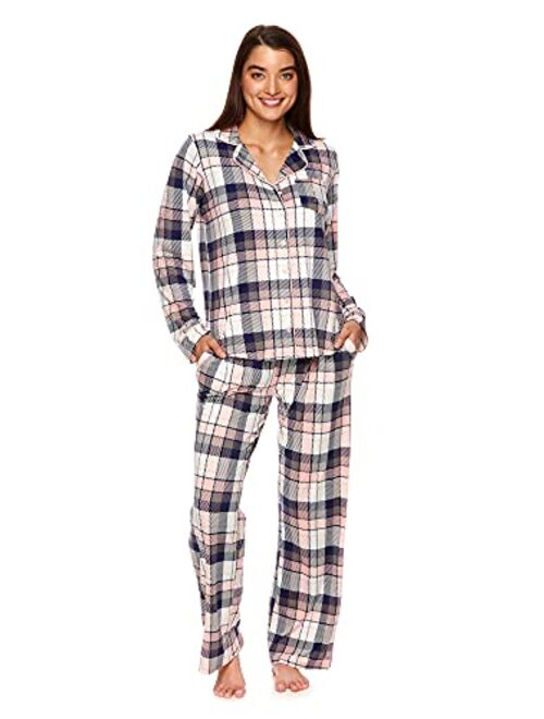 U.S. Polo Assn. Womens Notch Collar Pajama Set – Classic Button Down Pajamas for Women with Long Sleeve Top and Pajama Pants