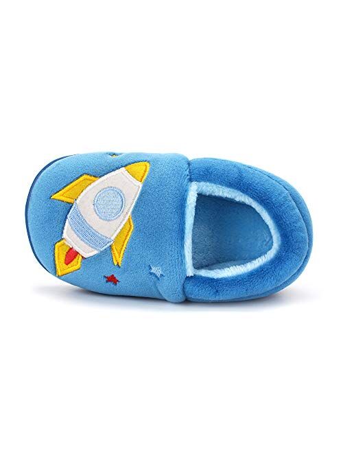 ESTAMICO Boys Girls Warm Slippers Cartoon Car Kids Winter Indoor Household Shoes