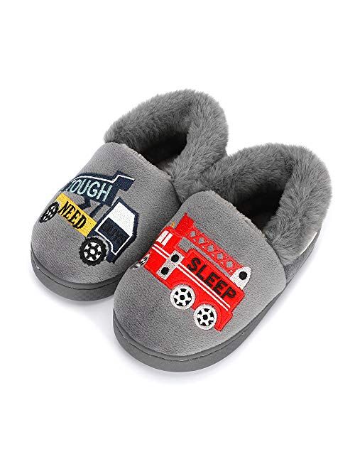 ESTAMICO Boys Girls Warm Slippers Cartoon Car Kids Winter Indoor Household Shoes