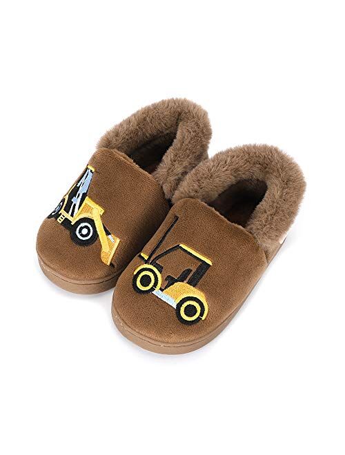 ESTAMICO Boys Girls Warm Slippers Cartoon Car Kids Winter Indoor Household Shoes