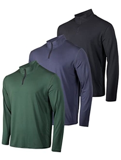 Real Essentials 3 Pack: Men's Active Dry-Fit Quarter Zip Long Sleeve Outdoor Athletic Performance Pullover