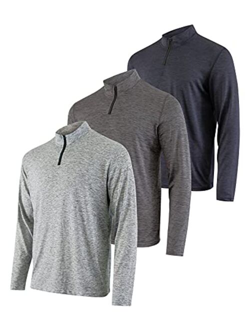 Real Essentials 3 Pack: Men's Active Dry-Fit Quarter Zip Long Sleeve Outdoor Athletic Performance Pullover