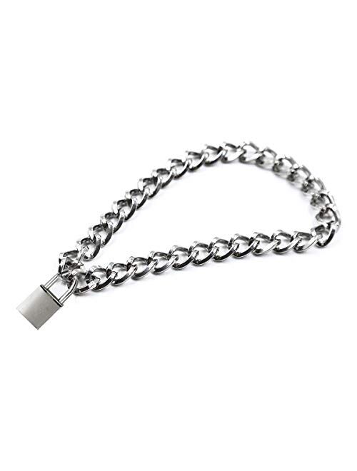 LEWECEEO Lover Heart Padlock Necklace Metal Padlock Collar Choker for Men Women with Lock and Key