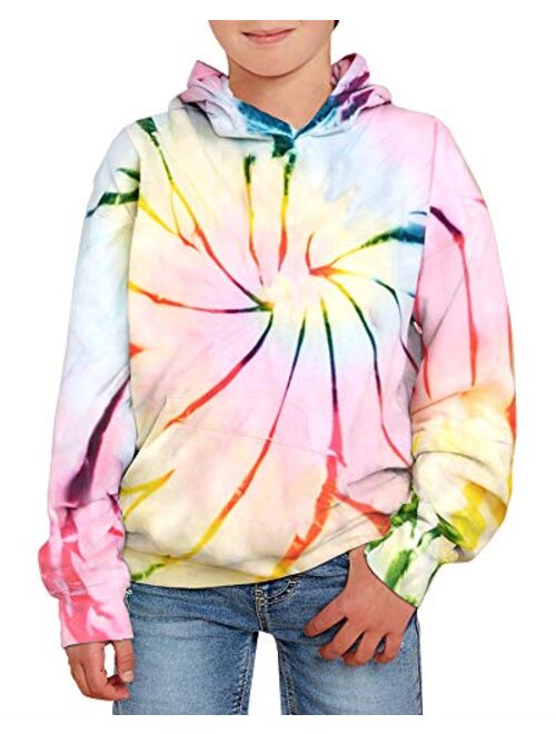 GAMISOTE Unisex Kids Tie Dye Sweatshirt Boys Girls Hooded Kangaroo Pocket Pullover Hoodies