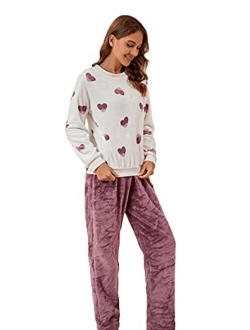 Women's Fuzzy Pajama Set Long Sleeve Sweatshirt and Pants Set Sleepwear