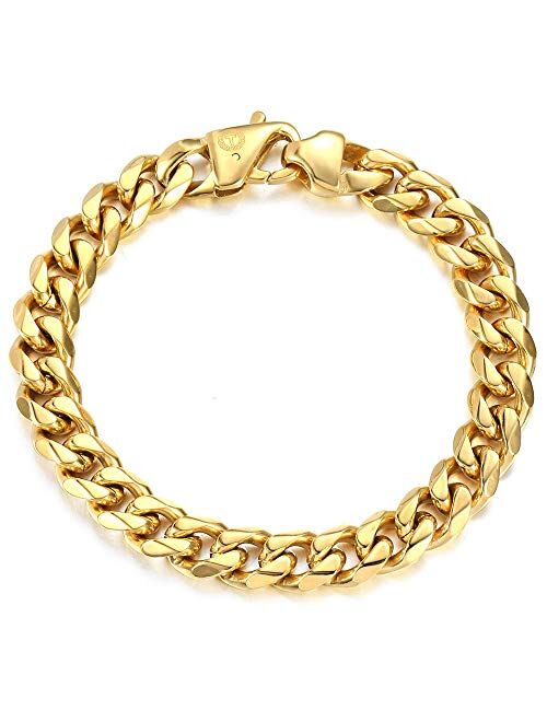 Trendsmax 11mm/15mm Men's 316L Stainless Steel Gold Chunky Curb Cuban Link Chain Bracelet Gifts for Men Boys 8 9 10 inch