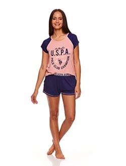 Womens Short Sleeve Shirt and Pajama Shorts Lounge Sleep Set