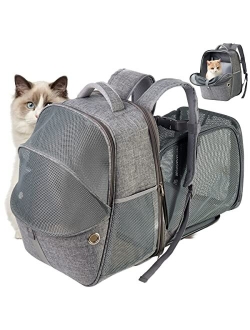 Hanjo Pets Cat Backpack Expandable - Pet Backpack Carrier for Small Dogs - Mesh Expandable Cat Carrier Backpacks , Cat Carrying Holder Backpack for Traveling, Escape Proo