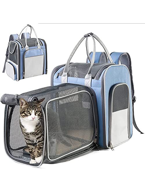 Hanjo Pets Cat Backpack Expandable - Pet Backpack Carrier for Small Dogs - Mesh Expandable Cat Carrier Backpacks , Cat Carrying Holder Backpack for Traveling, Escape Proo