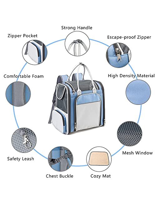 Hanjo Pets Cat Backpack Expandable - Pet Backpack Carrier for Small Dogs - Mesh Expandable Cat Carrier Backpacks , Cat Carrying Holder Backpack for Traveling, Escape Proo