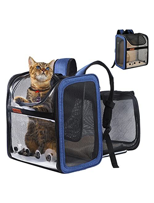 Hanjo Pets Cat Backpack Expandable - Pet Backpack Carrier for Small Dogs - Mesh Expandable Cat Carrier Backpacks , Cat Carrying Holder Backpack for Traveling, Escape Proo