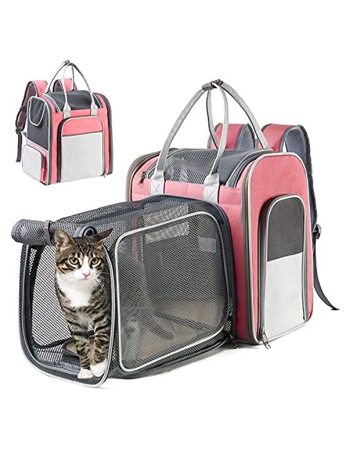 Hanjo Pets Cat Backpack Expandable - Pet Backpack Carrier for Small Dogs - Mesh Expandable Cat Carrier Backpacks , Cat Carrying Holder Backpack for Traveling, Escape Proo