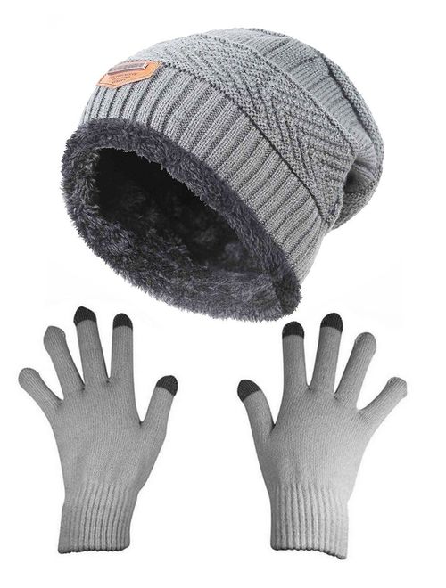 HINDAWI Slouchy Beanie Gloves for Women Winter Hat Knit Warm Snow Skull Cap Touch Screen Mittens