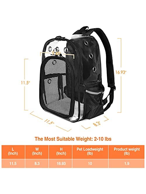 YUDODO Cat Backpack Carrier Clear Small Pet Cat Dog Carrier Front Backpack for Cat Rabbit Small Animal Breathable Mesh Lightweight Pet Backpack for Traveling Outdoor Walk