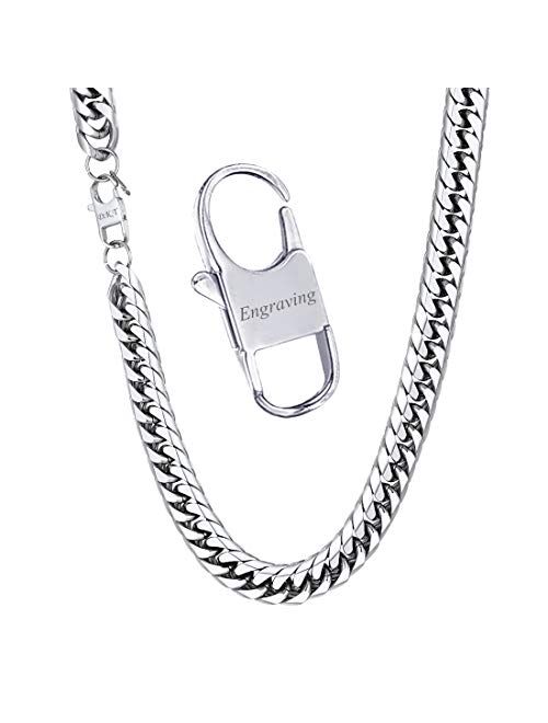 U7 Men Stainless Steel Franco Chain Curb Link Hip Hop Chunky Necklace Costume Jewelry 6MM 9MM 12MM Thick, Length 18-36 Inch, Silver Black Gold Color,Gift Packed