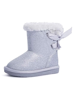 KRABOR Girls Glitter Snow Boots Cotton Lining Warm Winter Non-Slip Shoes with Cute Bow for Toddlers/Little Kid