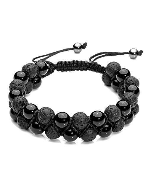 Top Plaza Men Women 8mm Lava Rock Stone Aromatherapy Essential Oil Diffuser Bracelet Braided Rope Natural Stone Yoga Beads Bracelets