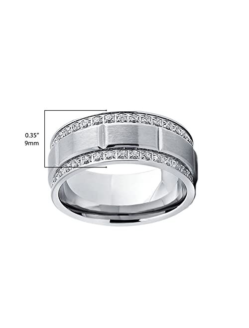 Metal Masters Co. Men's Titanium Wedding Band Ring with Double Row Cubic Zirconia, Comfort Fit Sizes, 9MM 8 to 12