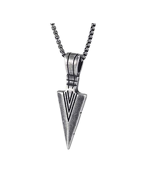 PAURO Men's Stainless Steel Jewelry Spear Point Arrowhead Pendant Necklace Gold/Silver