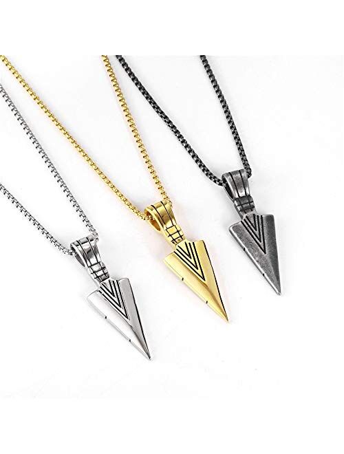 PAURO Men's Stainless Steel Jewelry Spear Point Arrowhead Pendant Necklace Gold/Silver