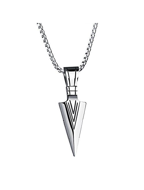 PAURO Men's Stainless Steel Jewelry Spear Point Arrowhead Pendant Necklace Gold/Silver