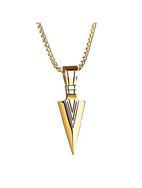 PAURO Men's Stainless Steel Jewelry Spear Point Arrowhead Pendant Necklace Gold/Silver