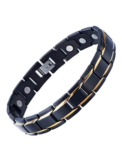 COOLSTEELANDBEYOND Magnetic Stainless Steel Mens Gold Black Power Element Bracelet with Magnets and Free Link Removal Kit