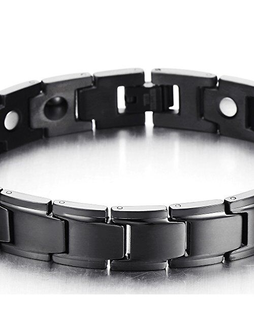 COOLSTEELANDBEYOND Magnetic Stainless Steel Mens Gold Black Power Element Bracelet with Magnets and Free Link Removal Kit