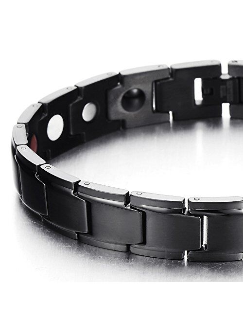 COOLSTEELANDBEYOND Magnetic Stainless Steel Mens Gold Black Power Element Bracelet with Magnets and Free Link Removal Kit