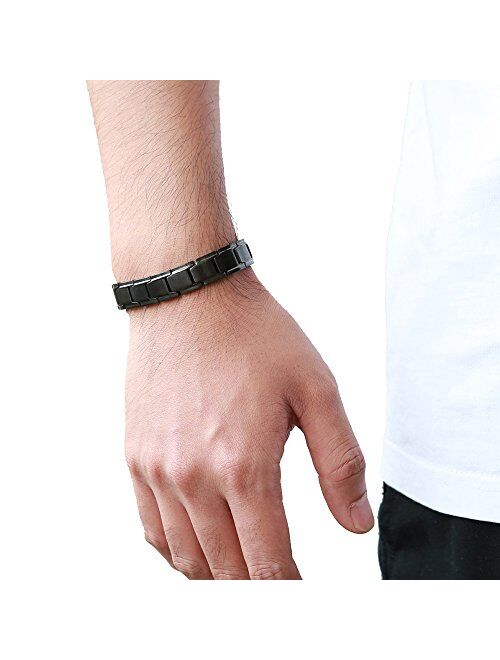 COOLSTEELANDBEYOND Magnetic Stainless Steel Mens Gold Black Power Element Bracelet with Magnets and Free Link Removal Kit