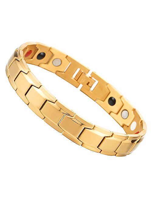 COOLSTEELANDBEYOND Magnetic Stainless Steel Mens Gold Black Power Element Bracelet with Magnets and Free Link Removal Kit