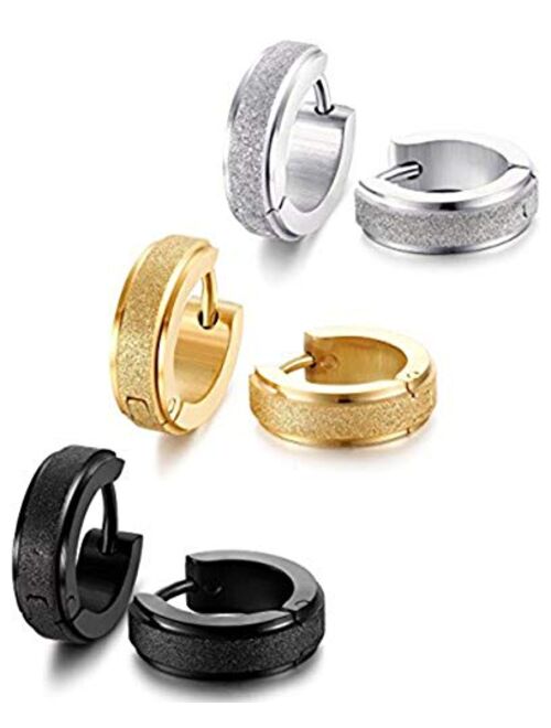 Shenran Stainless Steel Womens Hoop Earrings for Men Huggie Ear Piercings Hypoallergenic 20G (3pair Silver+Gold+Black)