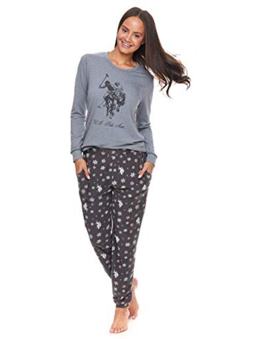 U.S. Polo Assn. Womens Pajamas Set with Pockets - Long Sleeve Shirt and Cuffed Pajama Pants Loungewear Set