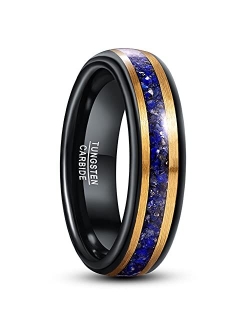 NUNCAD 6mm/8mm Handmade Tungsten Wedding Ring with Hawaii Koa Wood Domed Black Tungsten for Men Women Sets Size 5-17