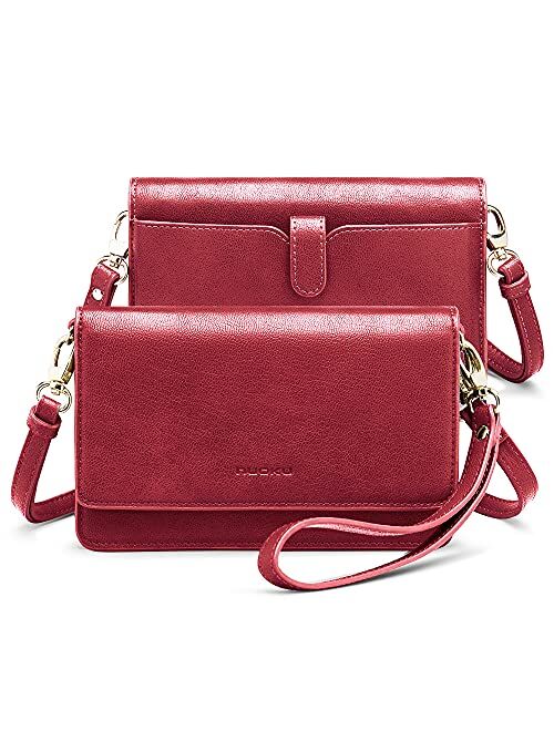 nuoku Women Small Crossbody Bag Cellphone Purse Wallet with RFID Card Slots 2 Straps Wristlet(Max 6.5'')