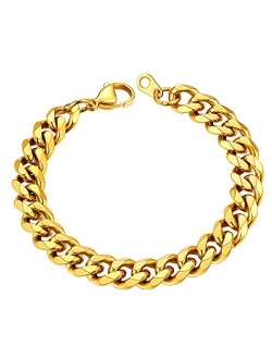 U7 Cuban Chain Bracelet for Men Women, 18K Gold Plated/Black/Stainless Steel Wrist Chain,3/6/9/12mm Width Sturdy Curb Link, 6.5/7.48/8.26" Length- Come with Gift Box