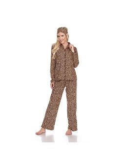 Women's Printed Flannel Pajama Set with Eye Mask