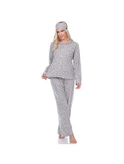 Women's Printed Flannel Pajama Set with Eye Mask