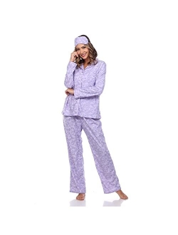 Women's Printed Flannel Pajama Set with Eye Mask