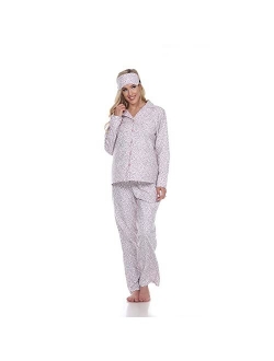 Women's Printed Flannel Pajama Set with Eye Mask