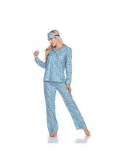 Women's Printed Flannel Pajama Set with Eye Mask